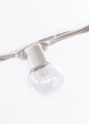 Lichterkette 10M mit 20 Speziellen Lampen-LEDs, Weißes Kabel, Warm Licht, Verbindbar 1000M, für Außen