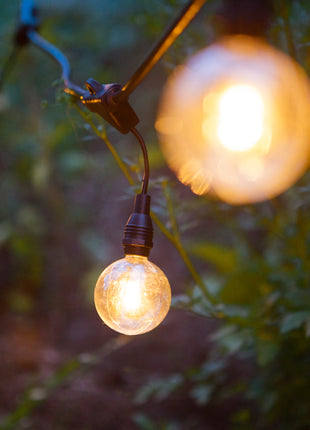 Lichterkette mit Pendel 10M mit 25 LED-Lampen E12, Schwarzes Kabel, Warm Licht, Verbindbar 300M, für Außen