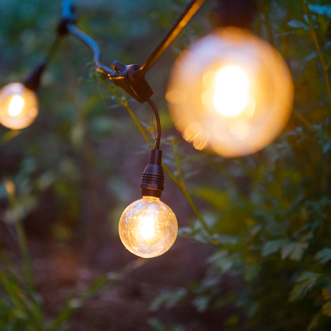 Lichterkette mit Pendel 10M mit 25 LED-Lampen E12, Schwarzes Kabel, Warm Licht, Verbindbar 300M, für Außen