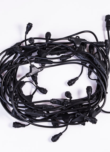 Lichterkette mit Pendel 10M mit 25 LED-Lampen E12, Schwarzes Kabel, Warm Licht, Verbindbar 300M, für Außen