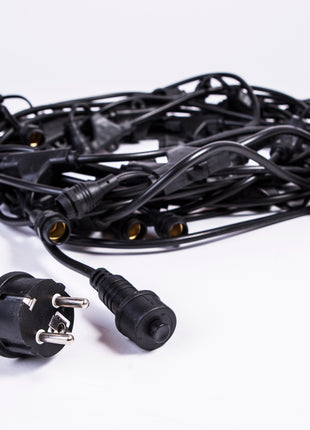 Lichterkette mit Pendel 10M mit 20 + 5 Glühlampen E12 7W, Dimmbar, Schwarzes Kabel, Warm Licht, Verbindbar 50M, für Außen