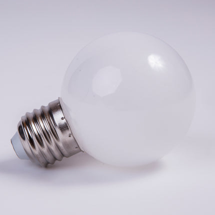 Lichterkette 5M mit 10 Mattweiß Lampen-LEDs, E27 2.4W, Weißes Kabel, Warm Licht, Verbindbar 300M, für Außen
