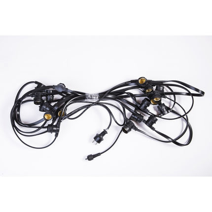 Lichterkette 10M mit 20 Glühbirnen E27, 11W, Schwarzes Kabel, Verbindbar 50M, für Außen