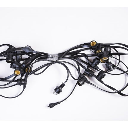 Lichterkette 10M mit 20 Mattweiß LED-Birnen, E27, 4W, Schwarzes Flachkabel/Rundkabel, Warm Licht, Verbindbar 120M, für Außen