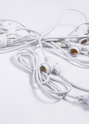 Kabel 5M mit 10 Fassungen E27, Weißes Kabel, Verbindbar max. 1000W,  für Außen
