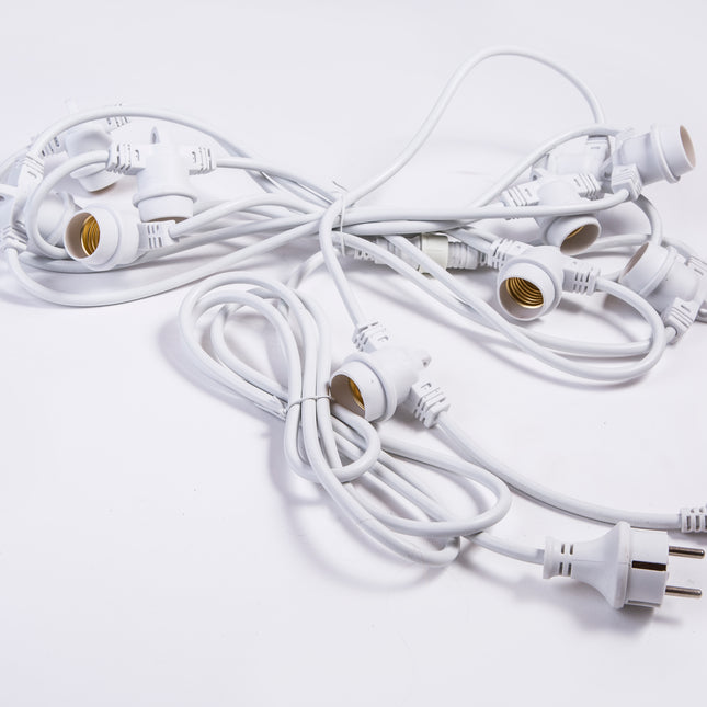 Kabel 5M mit 10 Fassungen E27, Weißes Kabel, Verbindbar max. 2000W, für Außen