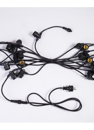 Lichterkette 10M mit 20 Mattweiß LED-Birnen, E27, 4W, Schwarzes Flachkabel/Rundkabel, Warm Licht, Verbindbar 120M, für Außen