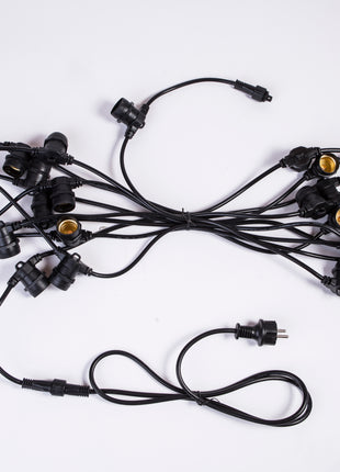 Lichterkette 10M mit 20 LED-Lampen, E27, 1W, Kunststoff, Dimmbar, Schwarzes Flachkabel/Rundkabel, Verbindbar 500M, für Außen