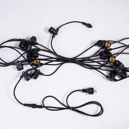 Lichterkette 10M mit Klar 20 Birnen mit 9 LEDs, E27 1W, Dimmbar, Schwarzes Flachkabel/Rundkabel, Warm Licht, Verbindbar 500M, für Außen