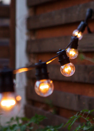 Lichterkette 10M mit 20 LED-Lampen, E27, 1W, Kunststoff, Dimmbar, Schwarzes Flachkabel/Rundkabel, Verbindbar 500M, für Außen