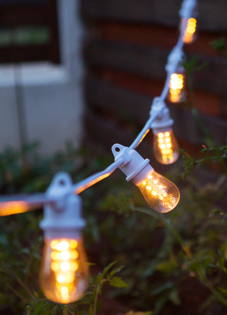 Lichterkette 10M mit 20 LED-Birnen, E27, 2W, Glas, Schwarzes Kabel, Verbindbar 250M, für Außen