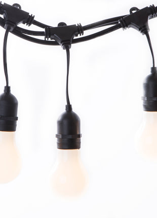Lichterkette mit Pendel 10M mit 20 Mattweiß LED-Birnen, E27, 4W, Glas, Dimmbar, Schwarzes Kabel, Verbindbar 120M, für Außen