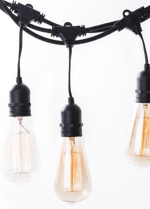 Lichterkette 10M mit 20 Pendel Filament Glühbirnen, E27, 25W, Glas, Dimmbar, Schwarzes Kabel, Verbindbar 20M, für Außen