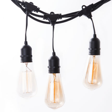 Lichterkette 10M mit 20 Pendel Filament Glühbirnen, E27, 25W, Glas, Dimmbar, Schwarzes Kabel, Verbindbar 20M, für Außen