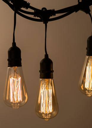 Lichterkette 10M mit 20 Pendel Filament Glühbirnen, E27, 25W, Glas, Dimmbar, Schwarzes Kabel, Verbindbar 20M, für Außen