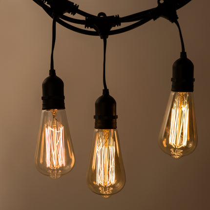 Lichterkette 10M mit 20 Pendel Filament Glühbirnen, E27, 25W, Glas, Dimmbar, Schwarzes Kabel, Verbindbar 20M, für Außen