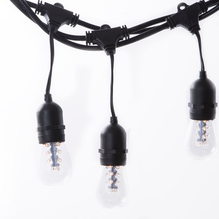Lichterkette mit Pendel 10M mit 20 Birnen mit 16 LEDs, E27, 2W, Dimmbar, Schwarzes Kabel, Verbindbar 250M, für Außen