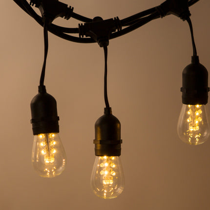 Lichterkette mit Pendel 10M mit 20 Birnen mit 16 LEDs, E27, 2W, Dimmbar, Schwarzes Kabel, Verbindbar 250M, für Außen