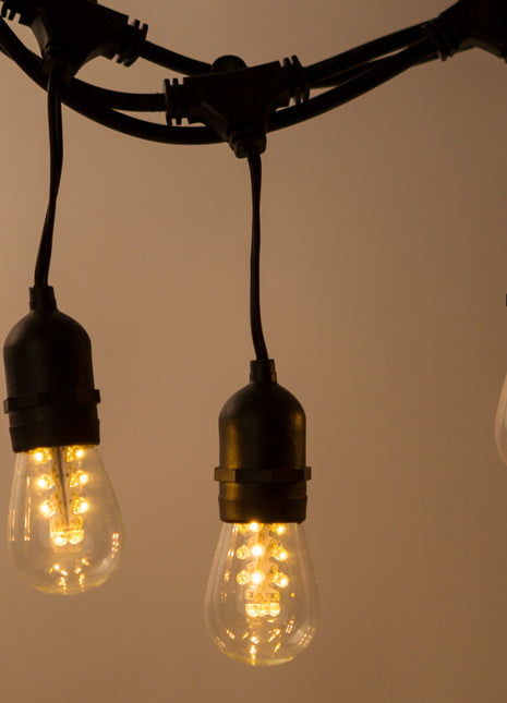 Lichterkette mit Pendel 10M mit 20 Birnen mit 16 LEDs, E27, 2W, Dimmbar, Schwarzes Kabel, Verbindbar 250M, für Außen