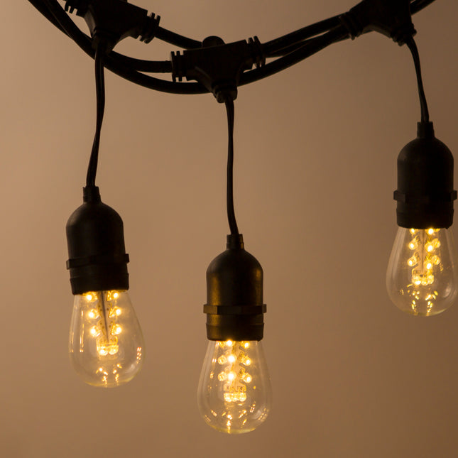 Lichterkette mit Pendel 10M mit 20 Birnen mit 16 LEDs, E27, 2W, Dimmbar, Schwarzes Kabel, Verbindbar 250M, für Außen