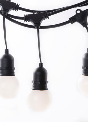 Lichterkette mit Pendel 10M mit 20 Mattweiß Lampen-LEDs, E27 2.4W, Schwarzes Kabel, Neutral-Warm Licht, Verbindbar 400M, für Außen