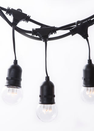 Lichterkette mit Pendel 10M mit 20 Klar Lampen mit 9 LEDs, E27 1W, Dimmbar, Schwarzes Kabel, Warm Licht, Verbindbar 500M, für Außen