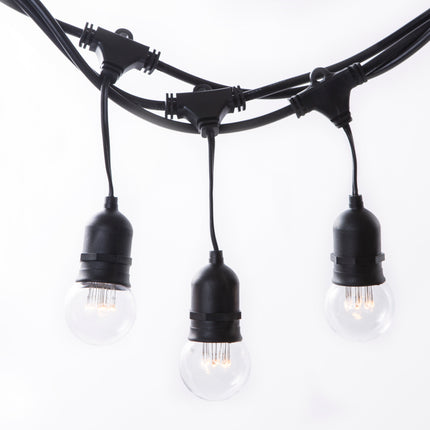 Lichterkette mit Pendel 10M mit 20 Klar Lampen mit 9 LEDs, E27 1W, Dimmbar, Schwarzes Kabel, Warm Licht, Verbindbar 500M, für Außen