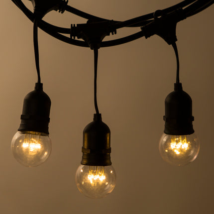 Lichterkette mit Pendel 10M mit 20 Klar Lampen mit 9 LEDs, E27 1W, Dimmbar, Schwarzes Kabel, Warm Licht, Verbindbar 500M, für Außen