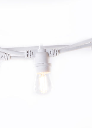 Lichterkette 5M mit 10 Klar Birnen-LEDs, E27 4W, Weißes Kabel, Warm Licht, Verbindbar 250M, für Außen