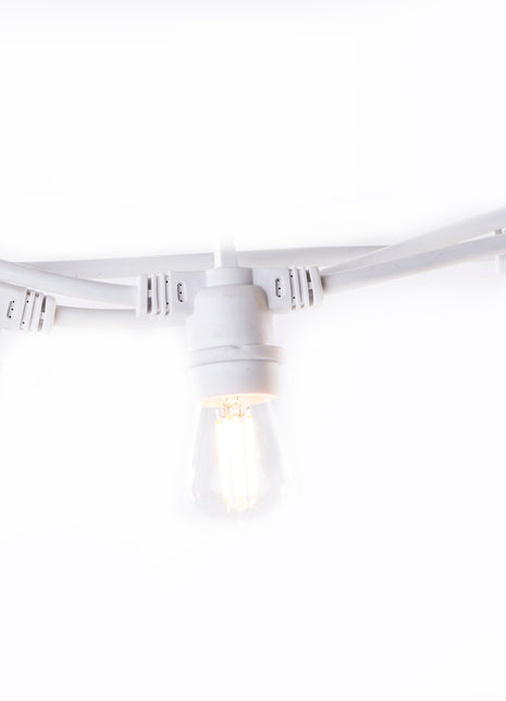 Lichterkette 5M mit 10 Klar Birnen-LEDs, E27 4W, Weißes Kabel, Warm Licht, Verbindbar 250M, für Außen