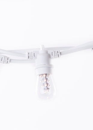 Lichterkette 5M mit 10 Klar Birnen mit 16 LEDs, E27 2W, Dimmbar, Weißes Kabel, Warm Licht, Verbindbar 500M, für Außen