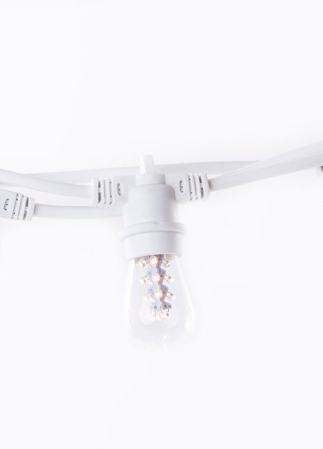 Lichterkette 5M mit 10 Klar Birnen mit 16 LEDs, E27 2W, Dimmbar, Weißes Kabel, Warm Licht, Verbindbar 500M, für Außen