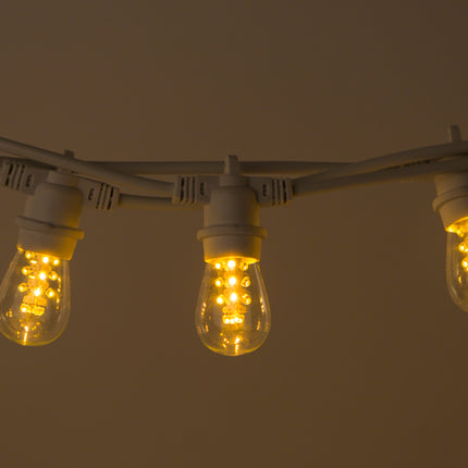 Lichterkette 5M mit 10 Klar Birnen mit 16 LEDs, E27 2W, Dimmbar, Weißes Kabel, Warm Licht, Verbindbar 500M, für Außen