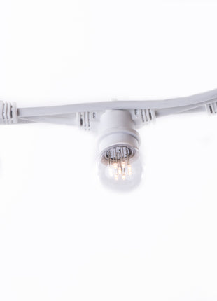 Lichterkette 5M mit 10 Lampen mit 9 LEDs, E27 1W, Dimmbar, Weißes Kabel, Warm Licht, Verbindbar 1000M, für Außen