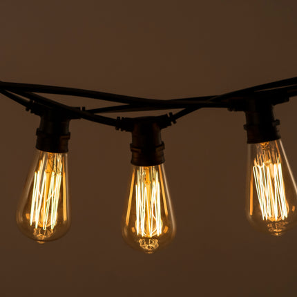 Lichterkette 10M mit 20 Glühbirnen, E27, 25W, Glas, Dimmbar, Schwarzes Flachkabel/Rundkabel, Verbindbar 20M, für Außen