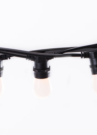 Lichterkette 10M mit 20 Mattweiß Birnen-LEDs E27 1W, Dimmbar, Schwarzes Flachkabel/Rundkabel, Warm Licht, Verbindbar 500M, für Außen