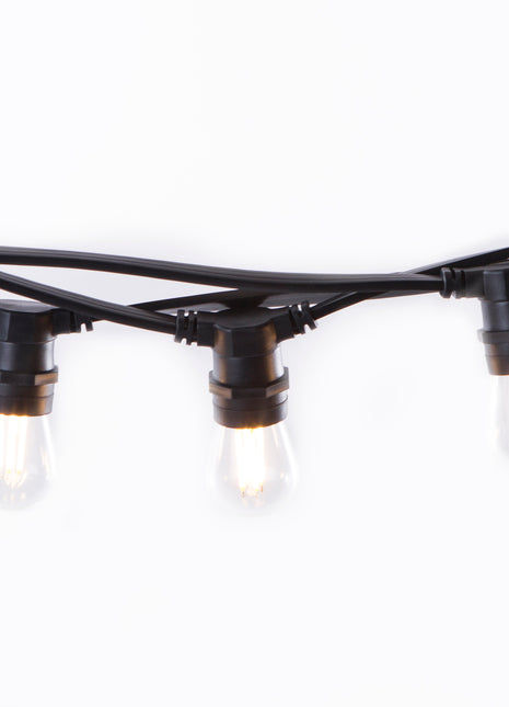 Lichterkette 10M mit 20 LED-Birnen, E27, 4W, Schwarzes Flachkabel/Rundkabel, Warm Licht, Verbindbar 120M, für Außen