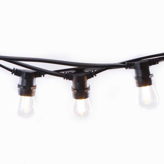 Lichterkette 10M mit 20 LED-Birnen, E27, 4W, Schwarzes Flachkabel/Rundkabel, Warm Licht, Verbindbar 120M, für Außen