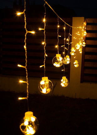 Dekorative Lichtervorhang 2,5M mit 12 Globen, 108 LEDs, Durchsichtig Kabel, Warm Licht, Verbindbar 12,5M für Außen