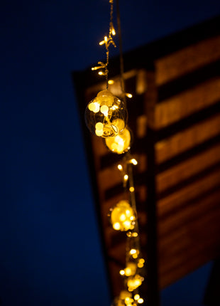 Dekorative Lichtervorhang 2,5M mit 12 Globen, 108 LEDs, Durchsichtig Kabel, Warm Licht, Verbindbar 12,5M für Außen