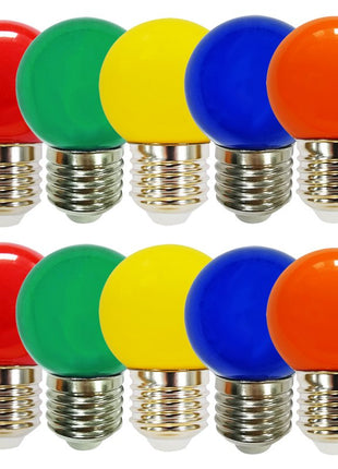 10 Bunten x LED-Leuchtmittel Rot, Grün, Blau, Orange und Gelb, G45, E27, 2W, Glas, für Außen