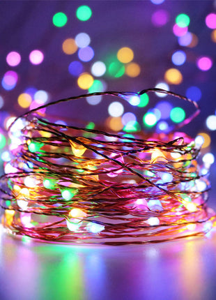 Kupferlichterkette 5M mit 50 RGB-LEDs, Warm Licht, Batteriebetrieben, für Innen