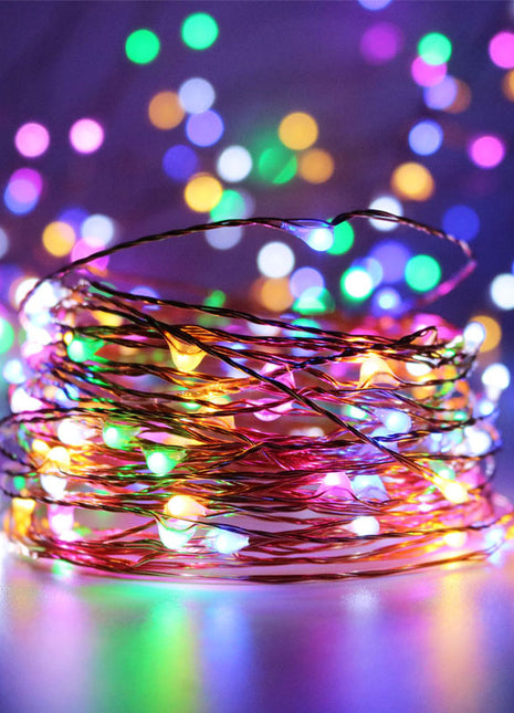 Kupferlichterkette 5M mit 50 RGB-LEDs, Warm Licht, Batteriebetrieben, für Innen