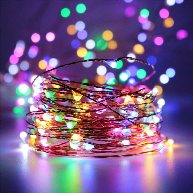 Kupferlichterkette 5M mit 50 RGB-LEDs, Warm Licht, Batteriebetrieben, für Innen