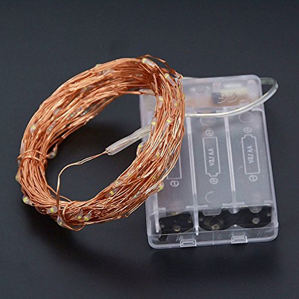 Silberdraht Lichterkette 5M mit 50 Mini-LEDs, 10 Haken und Batteriebetrieb