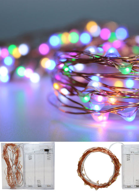 Kupferlichterkette 5M mit 50 RGB-LEDs, Warm Licht, Batteriebetrieben, für Innen
