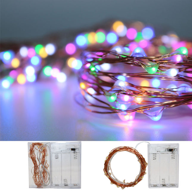 Kupferlichterkette 5M mit 50 RGB-LEDs, Warm Licht, Batteriebetrieben, für Innen