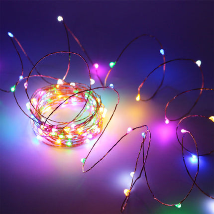 Kupferlichterkette 5M mit 50 RGB-LEDs, Warm Licht, Batteriebetrieben, für Innen