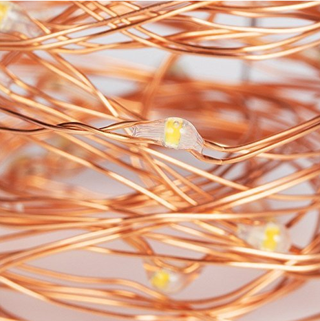 Kupferdraht Lichterkette 10M mit 100 Mini-LEDs, Warm Licht, Batteriebetrieben, für Innen