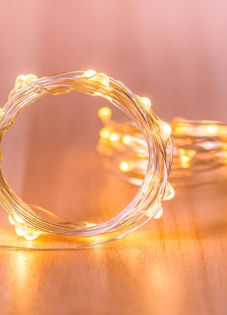 Deko Kupferdraht Lichterkette 3M mit 30 Mini-LEDs, Warm Licht, Batteriebetrieb